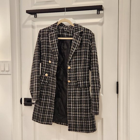 SHEIN Tweed Plaid Double Button Overcoat - Picture 1 of 5